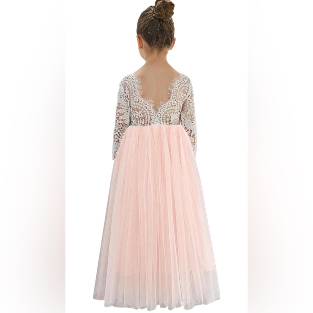 2Bunnies Girl Peony Lace Back A-Line Straight Tutu Tulle Party Flower Girl Dress